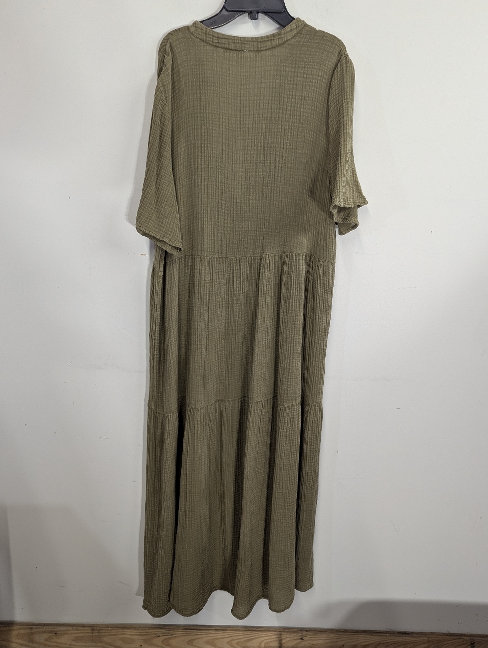 Anthropologie Olive Green Deep V-Neck Tiered Maxi Dress Cotton Gauze L - Picture 6 of 15